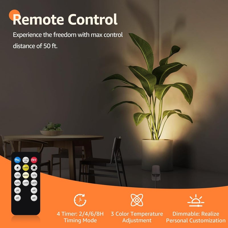 URTOM 2 Pack LED Uplights Indoor, 3W Plug-in Spot Lights Indoor with Remote Control: Dimmable and Timer, 3000K/4000K/5000K Adjustable Uplights for Plants, Pictures, Artwork, 5.9 FT Plug Cord - Image 2